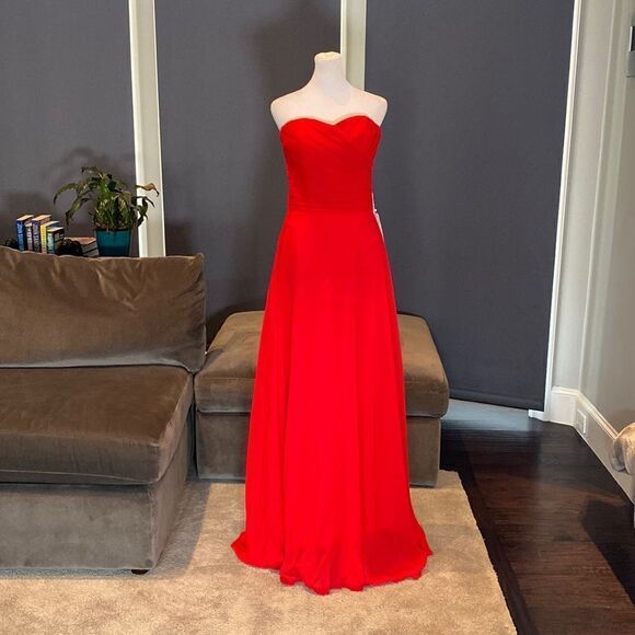 Women’s Full Length Red Chiffon Prom Party Dress Sweetheart Neckline Size 6 NWT - Picture 1 of 11